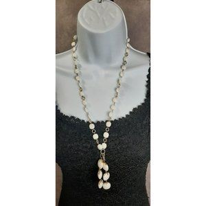 White And Silver Seed Bead Tassel Necklace